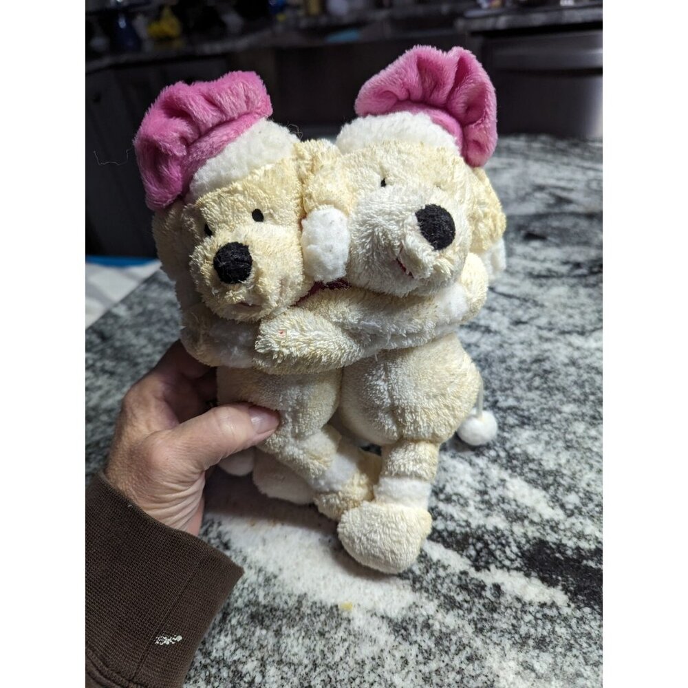Vintage Sears & Roebuck Hugging Stuffed Plush French Poodles Dogs Pink Barets